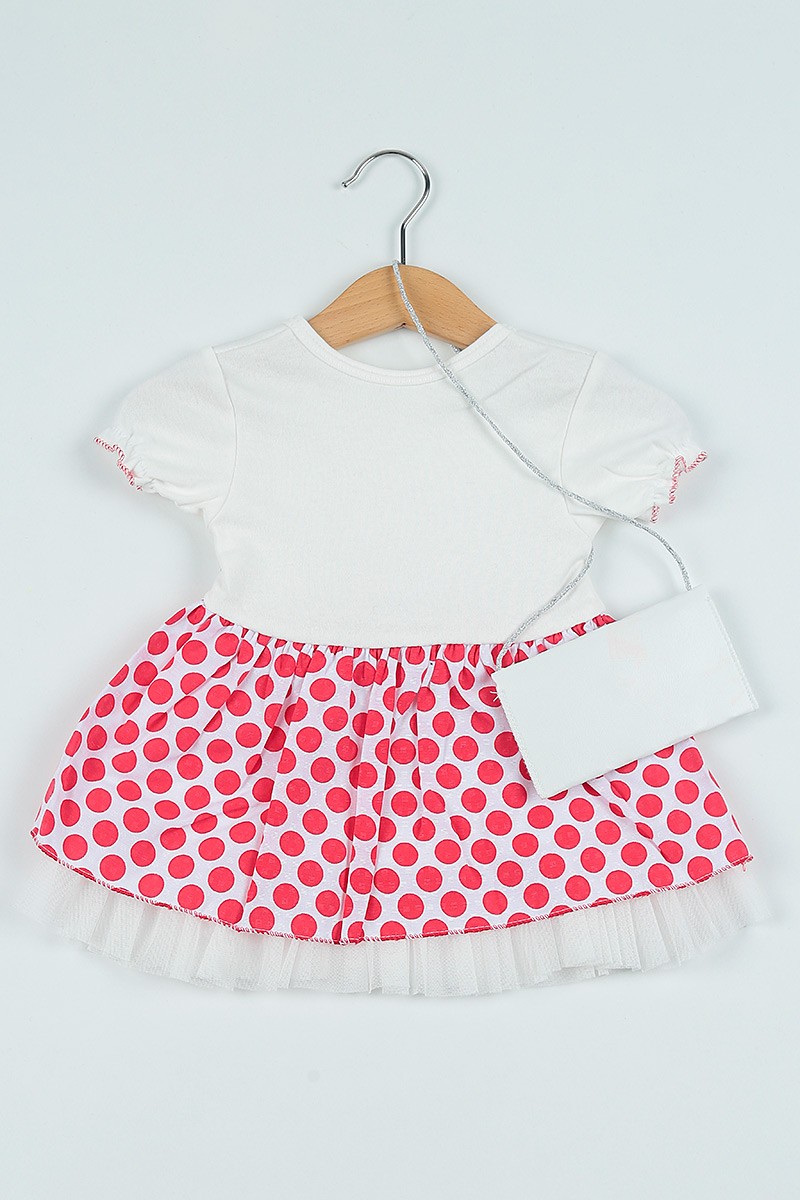 (0-3Yaş)Kırmızı Çantalı Pul İşlemeli Kız Çocuk Elbise 101169