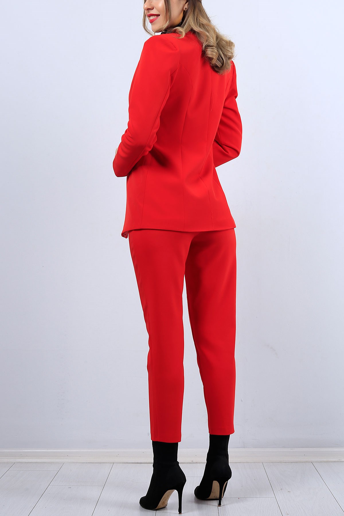 Kırmızı Ceket Pantolon Bayan İkili Takım 9984B