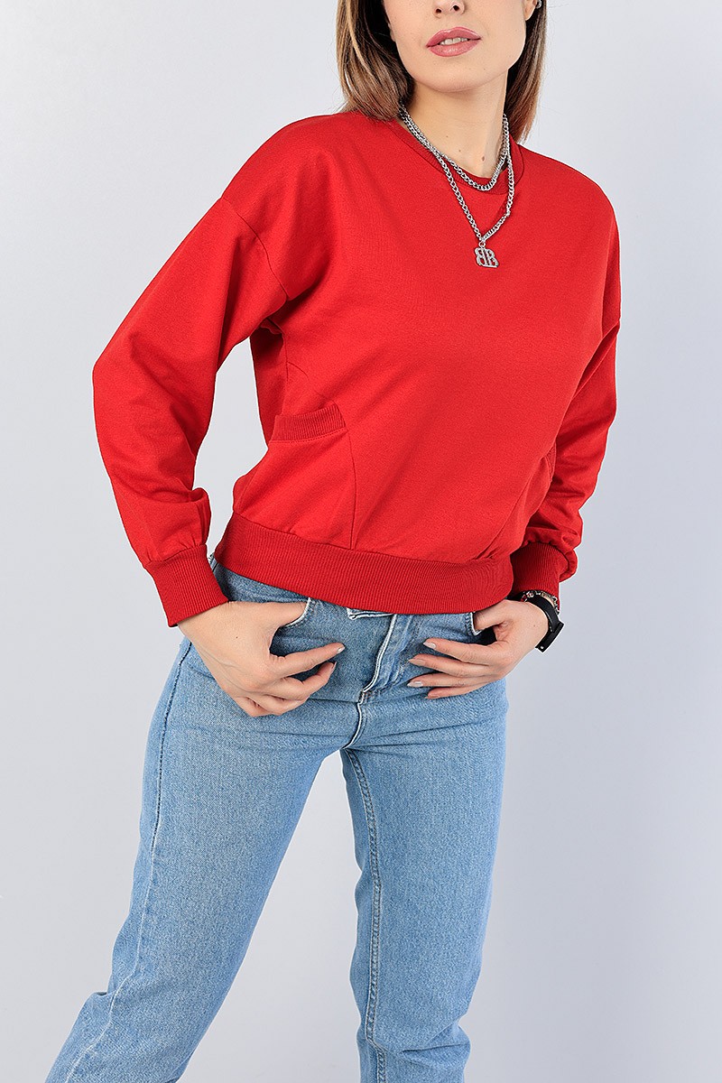 Kırmızı Cep Tasarım Bayan Sweat 77490