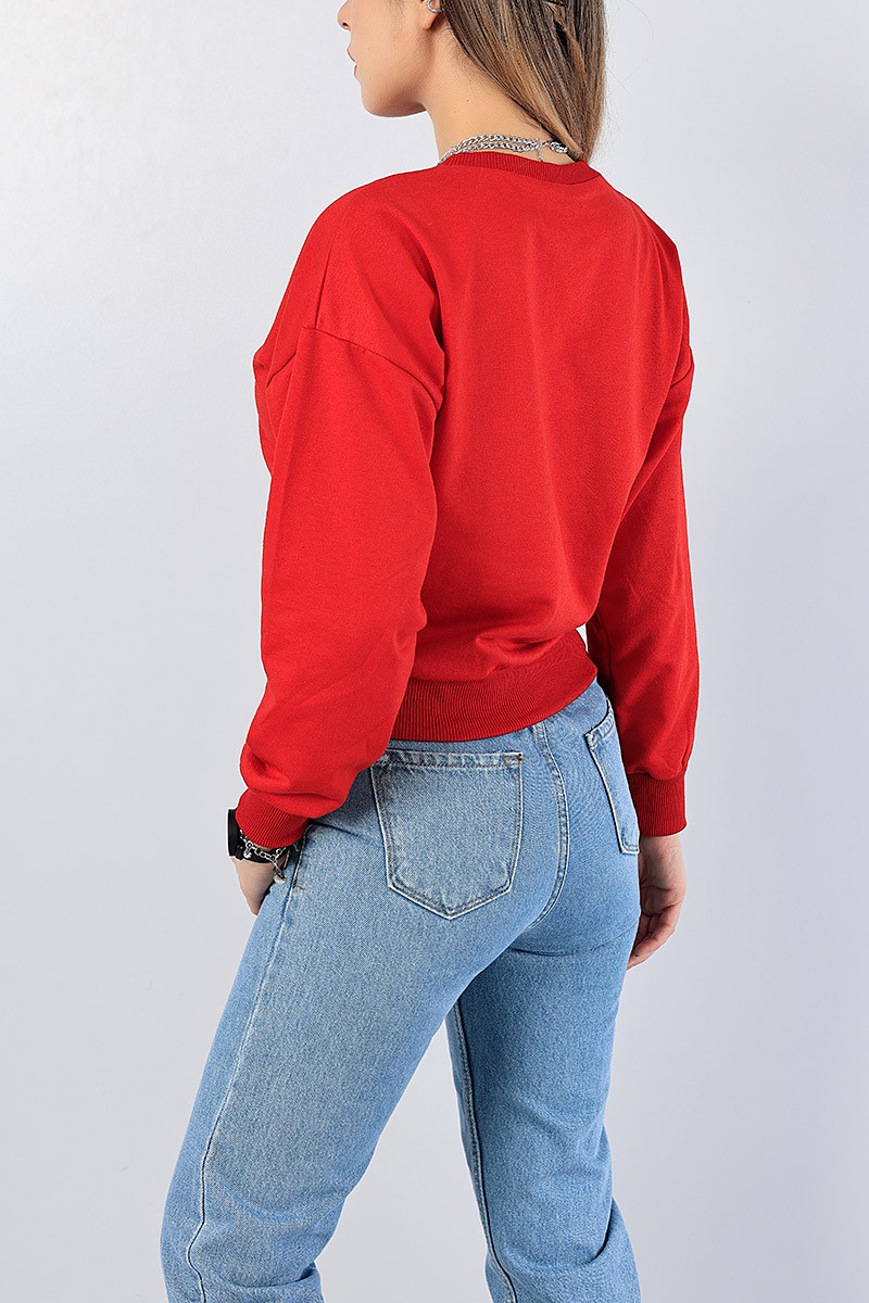 Kırmızı Cep Tasarım Bayan Sweat 77490