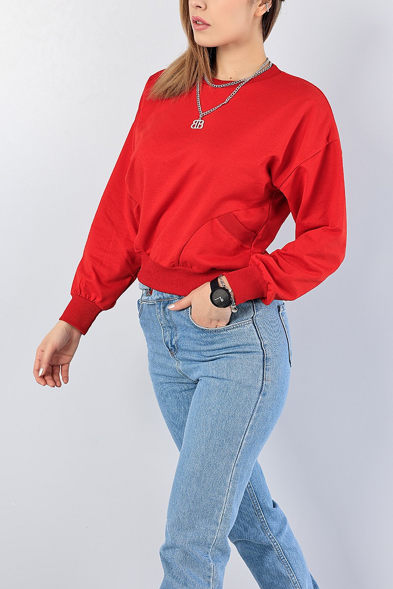 Kırmızı Cep Tasarım Bayan Sweat 77490
