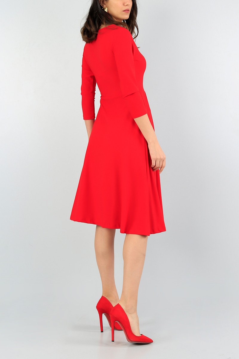 Kırmızı Cepli Tasarım Elbise 58001