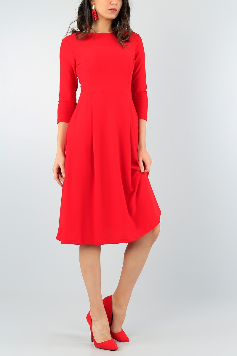 Kırmızı Cepli Tasarım Elbise 58001