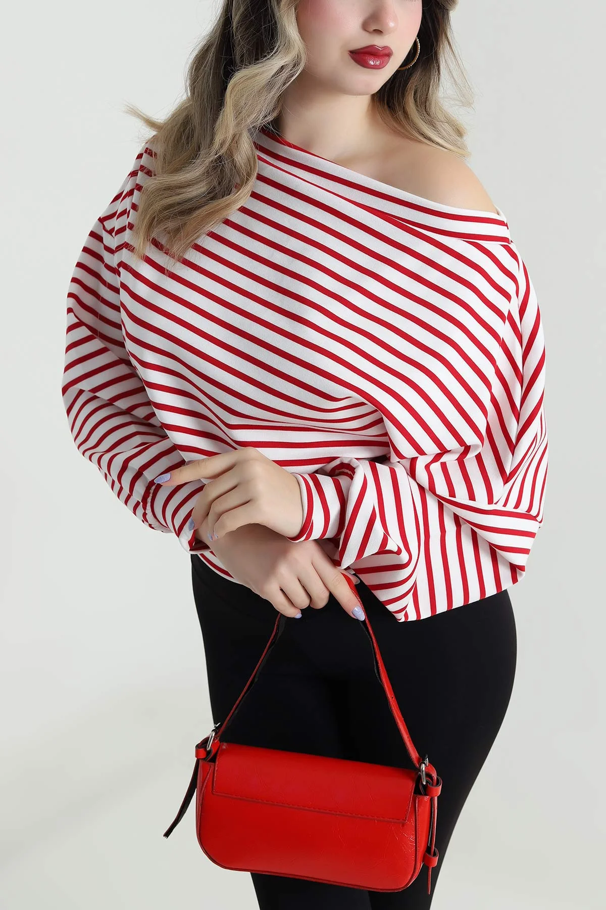Kırmızı Çizgili Modal Kadın Bluz 494753