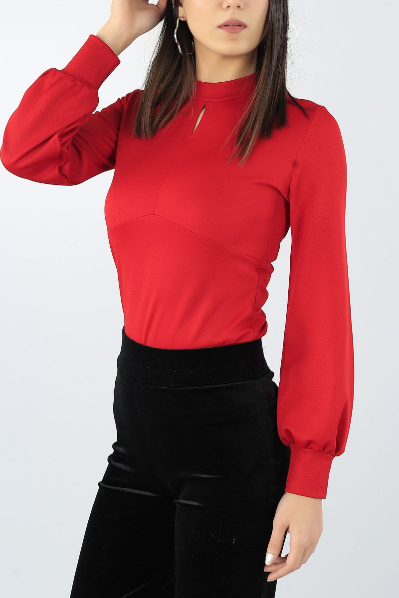 Kırmızı Damla Yaka Bluz 54046