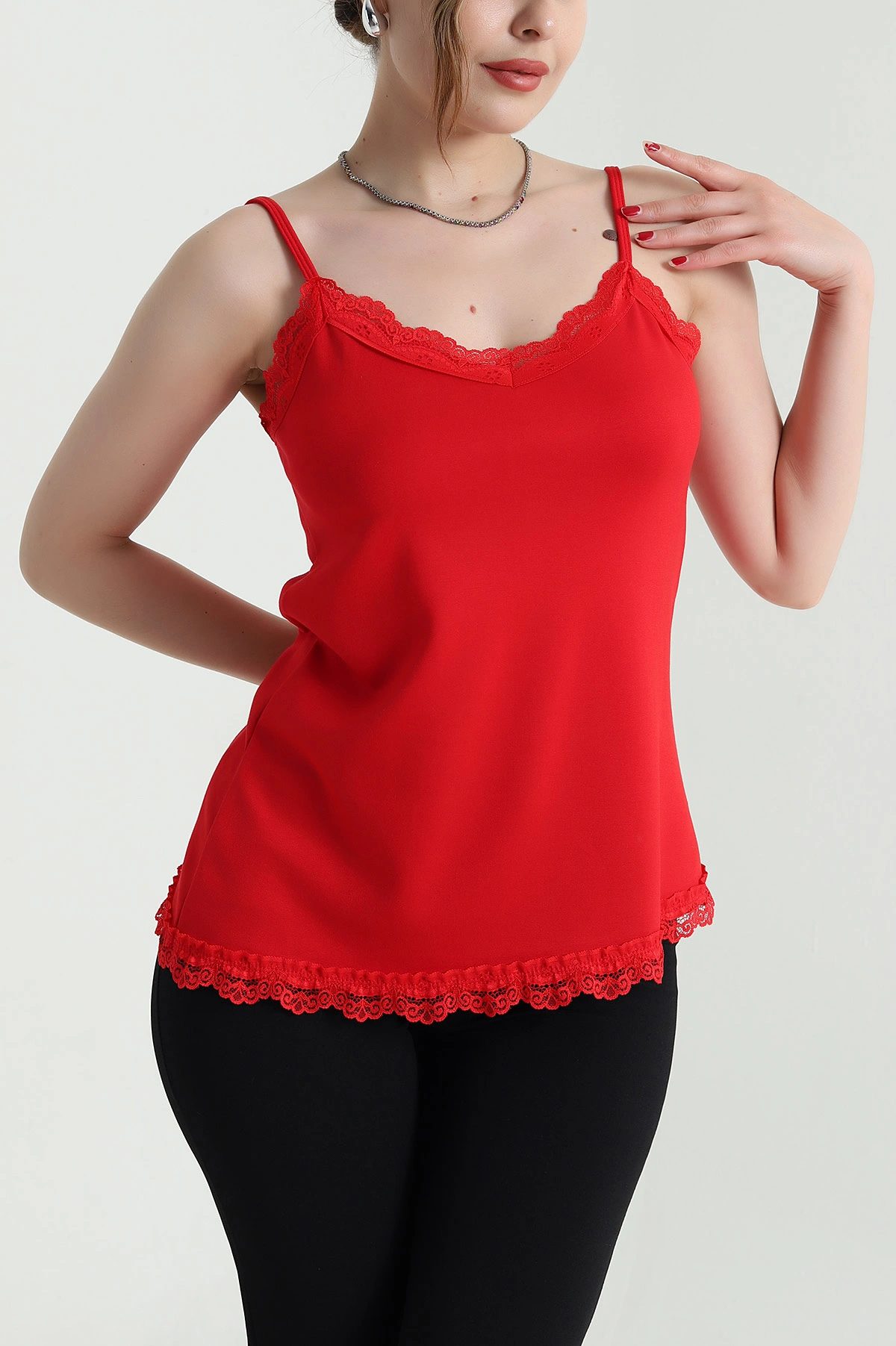 Kırmızı Dantelli Modal Kadın Bluz 468042