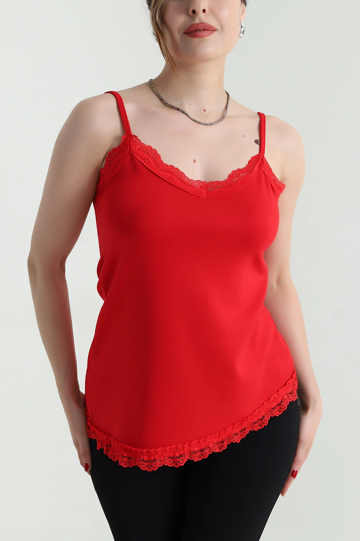 Kırmızı Dantelli Modal Kadın Bluz 468042