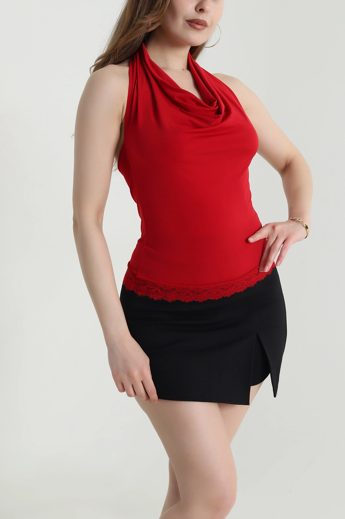 Kırmızı Dantelli Sandy Kadın Bluz 464069