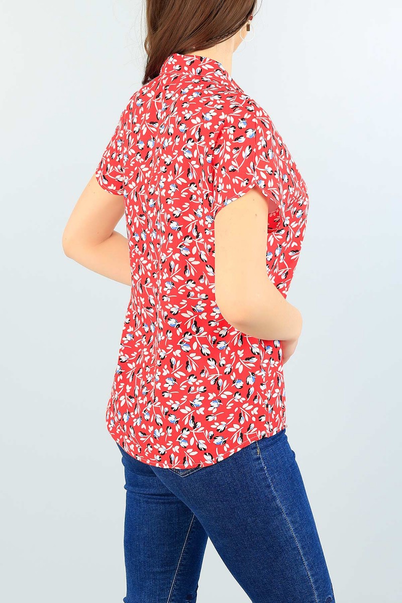 Kırmızı Desenli Bayan Dokuma Gömlek 60901