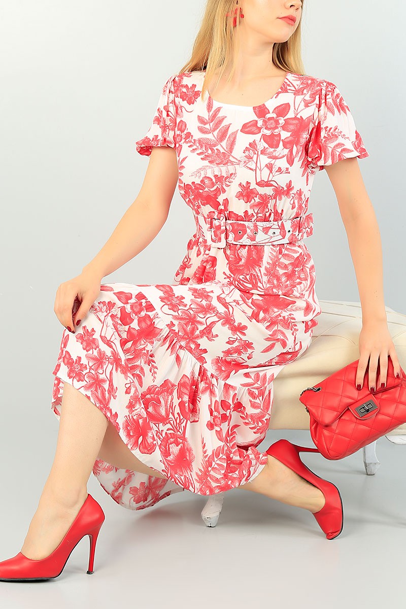 Kırmızı Desenli Dokuma Elbise 71599