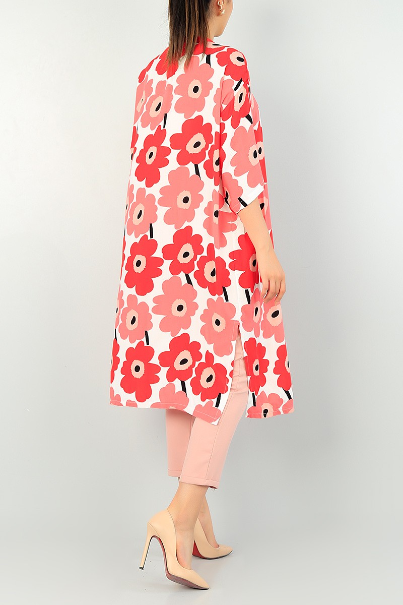 Kırmızı Desenli Dokuma Viskon Kimono 69953