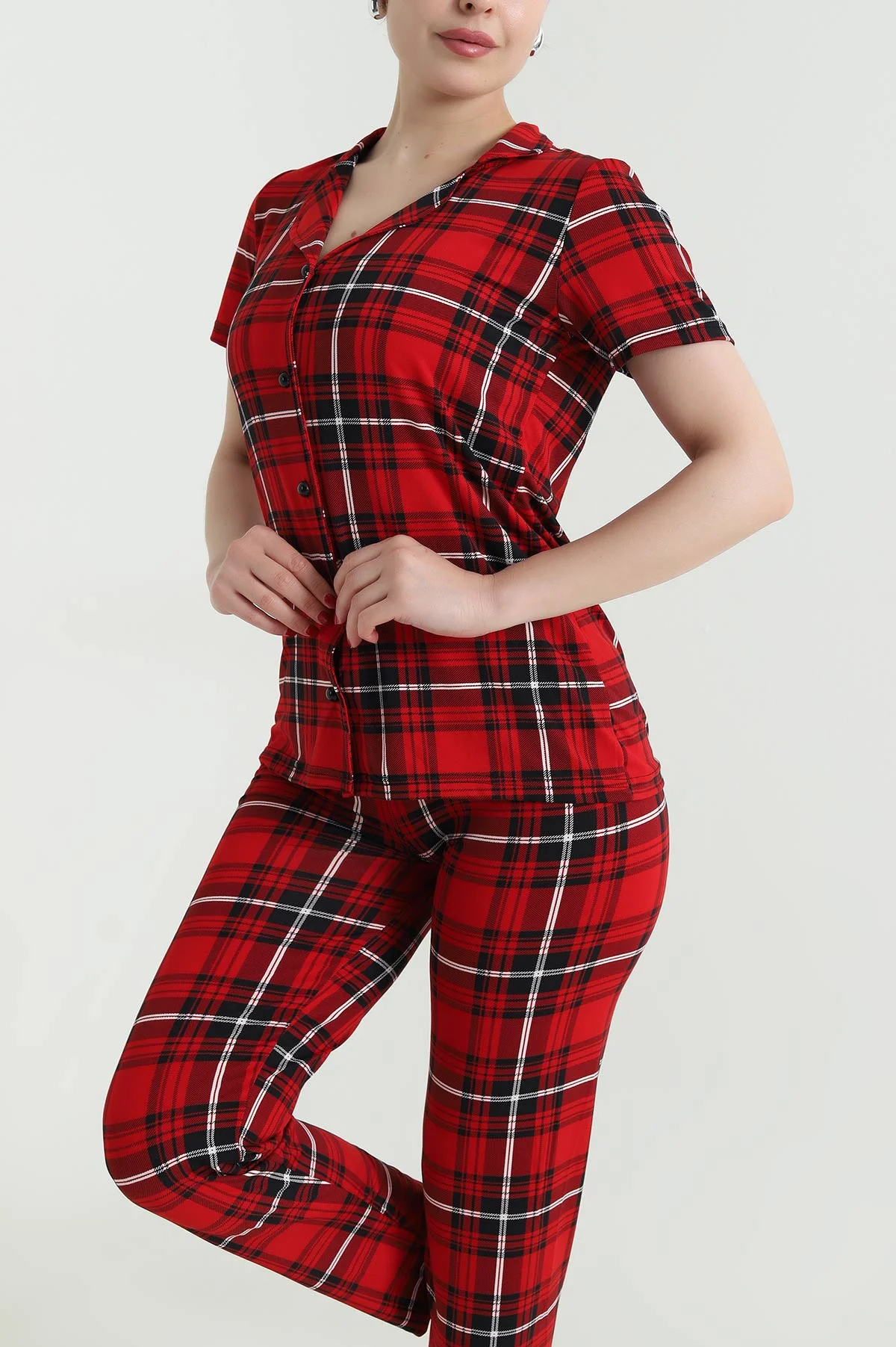 Kırmızı Desenli Kadın Pijama Takımı 466358