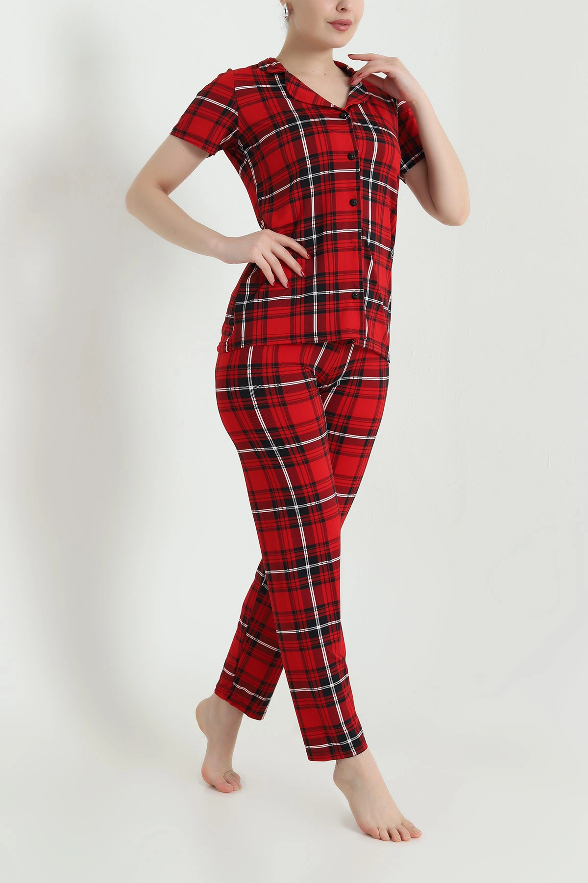 Kırmızı Desenli Kadın Pijama Takımı 466358