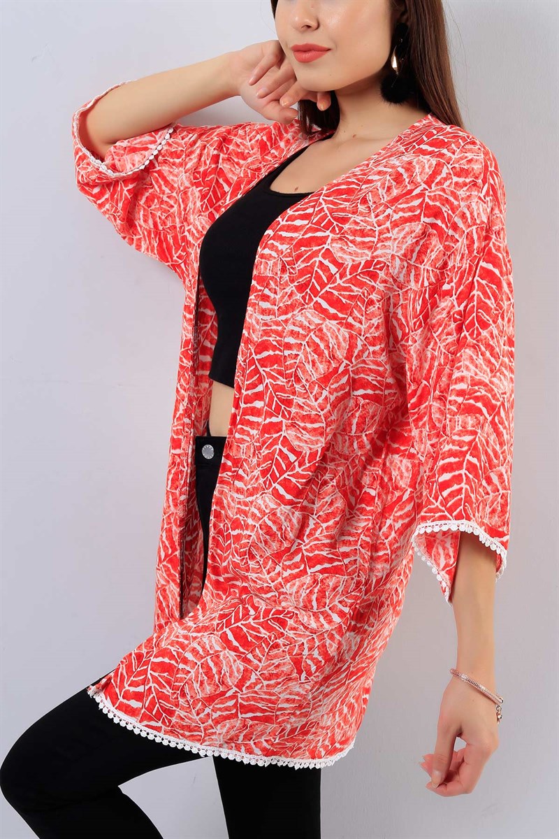 Kırmızı Desenli Kimono 16996B