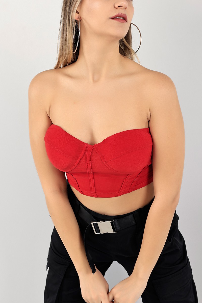 Kırmızı Destekli Sendy Kumaş Bluz 108516