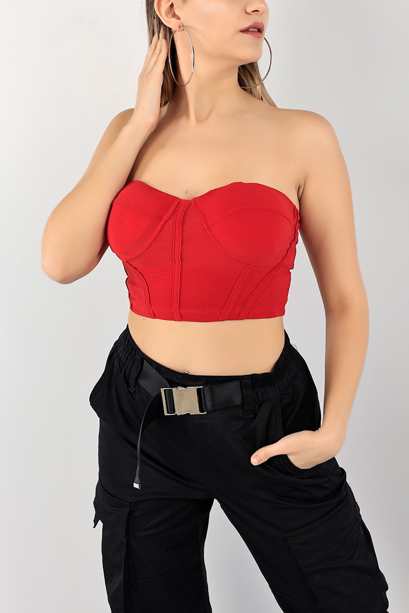 Kırmızı Destekli Sendy Kumaş Bluz 108516