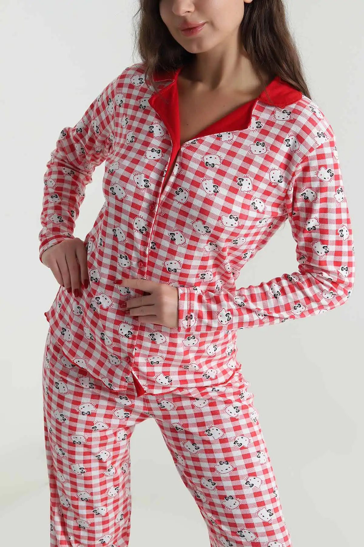 Kırmızı Düğmeli Berlin Kadın Pijama Takımı 494679