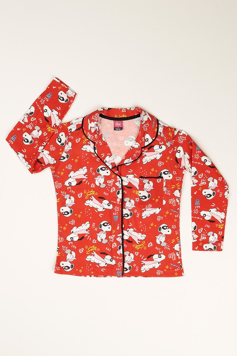 Kırmızı Düğmeli Kız Çocuk Pijama Takımı 77886