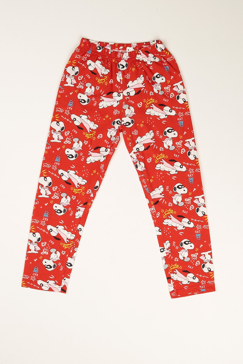Kırmızı Düğmeli Kız Çocuk Pijama Takımı 77886