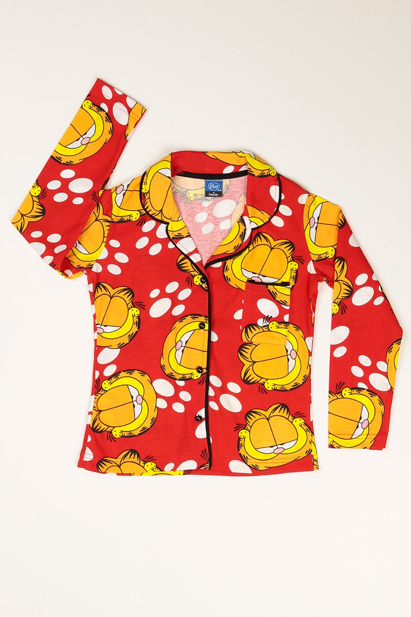 Kırmızı Düğmeli Kız Çocuk Pijama Takımı 77890