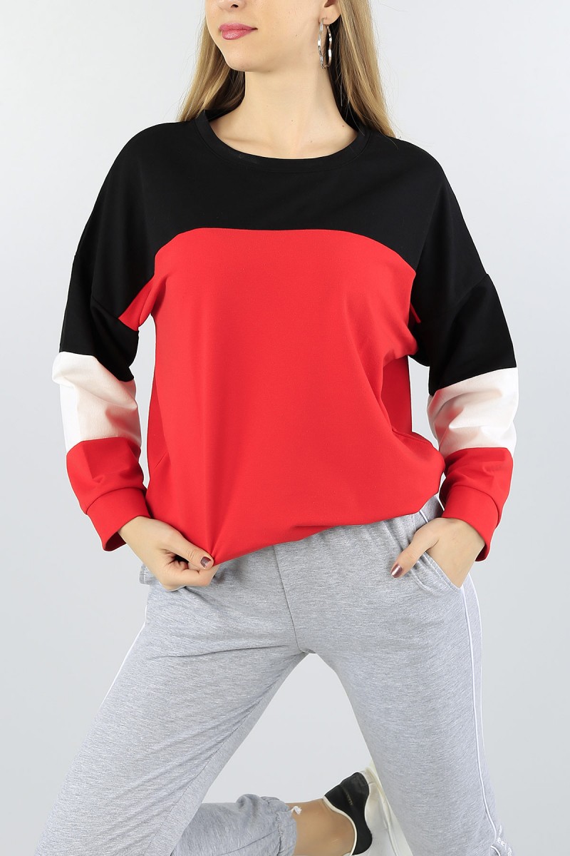 Kırmızı Eklemeli Bayan Sweat 55565