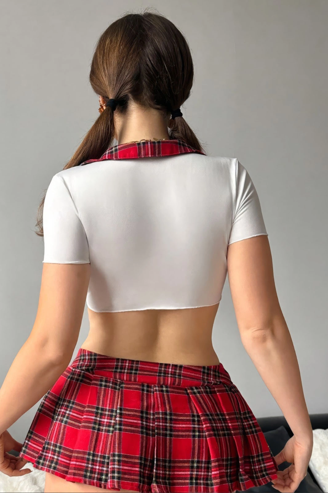Kırmızı Ekose Desen Seksi Mini Fantezi Kostüm 495978