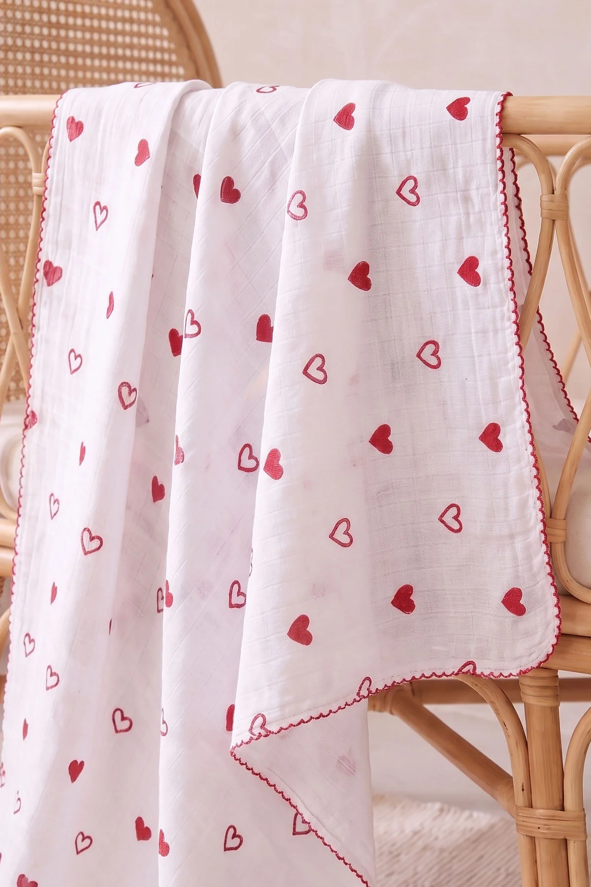 Kırmızı Ekru (80*90 cm)   Kenarı Oyalı Tek Kat  Karışık Desen Müslin  Bebek Battaniye 477509