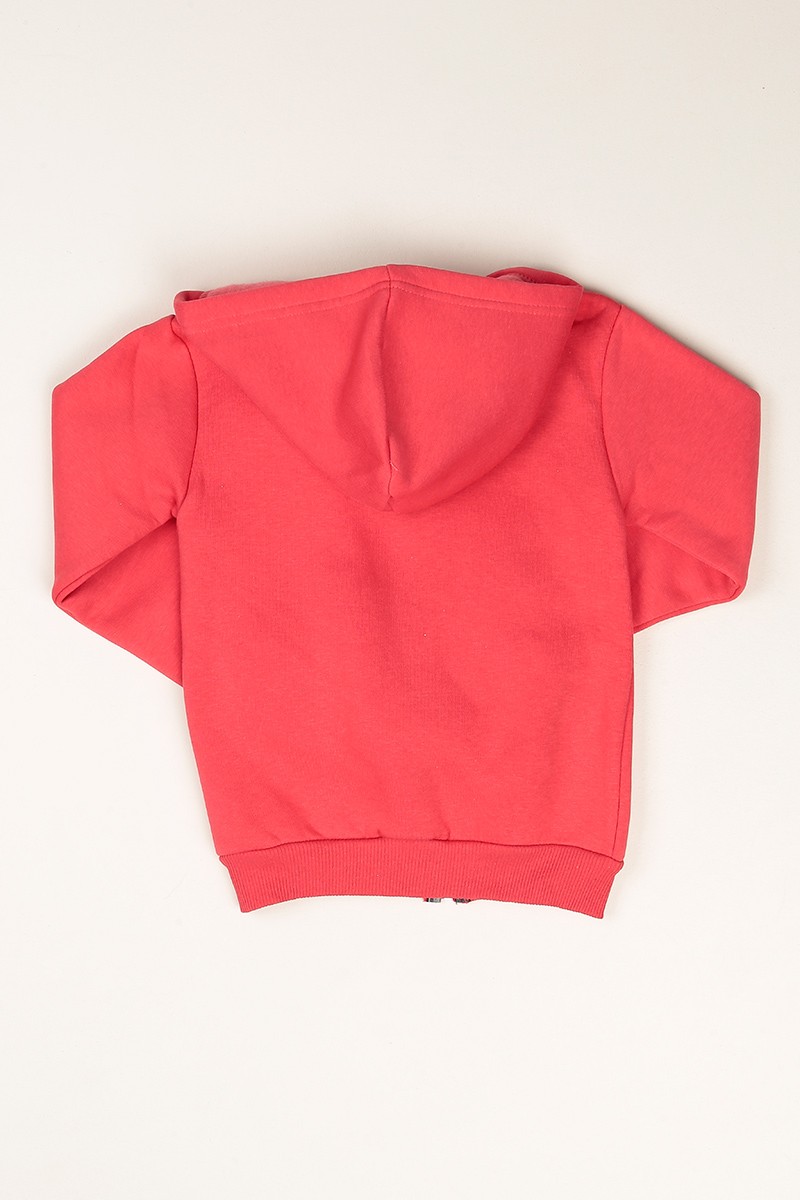 Kırmızı Fermuarlı Baskılı İçi Şardonlu Kız Çocuk  Sweat 79402