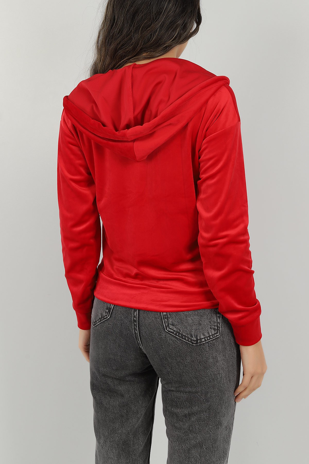 Kırmızı Fermuarlı Kadife Sweat 147277