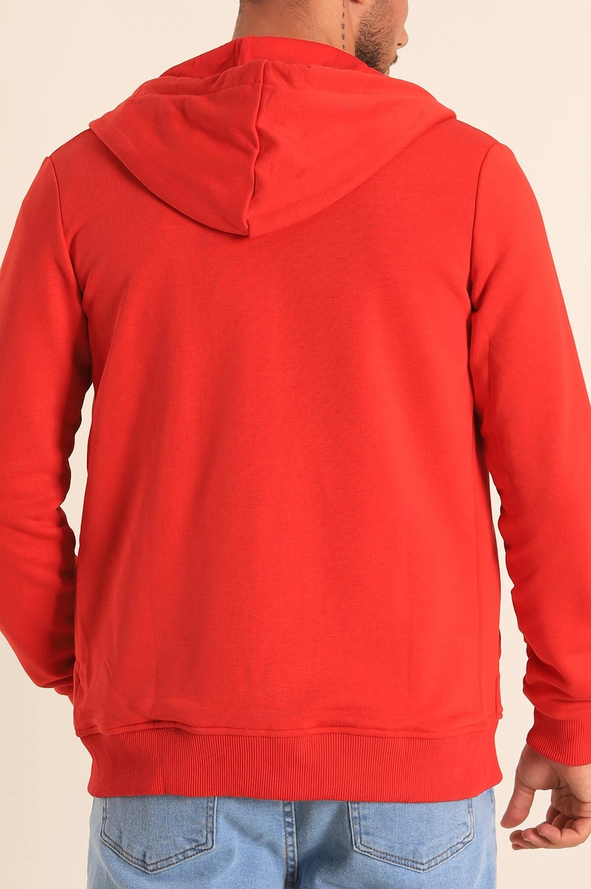 Kırmızı Fermuarlı Kapüşonlu Erkek Sweatshirt 236550
