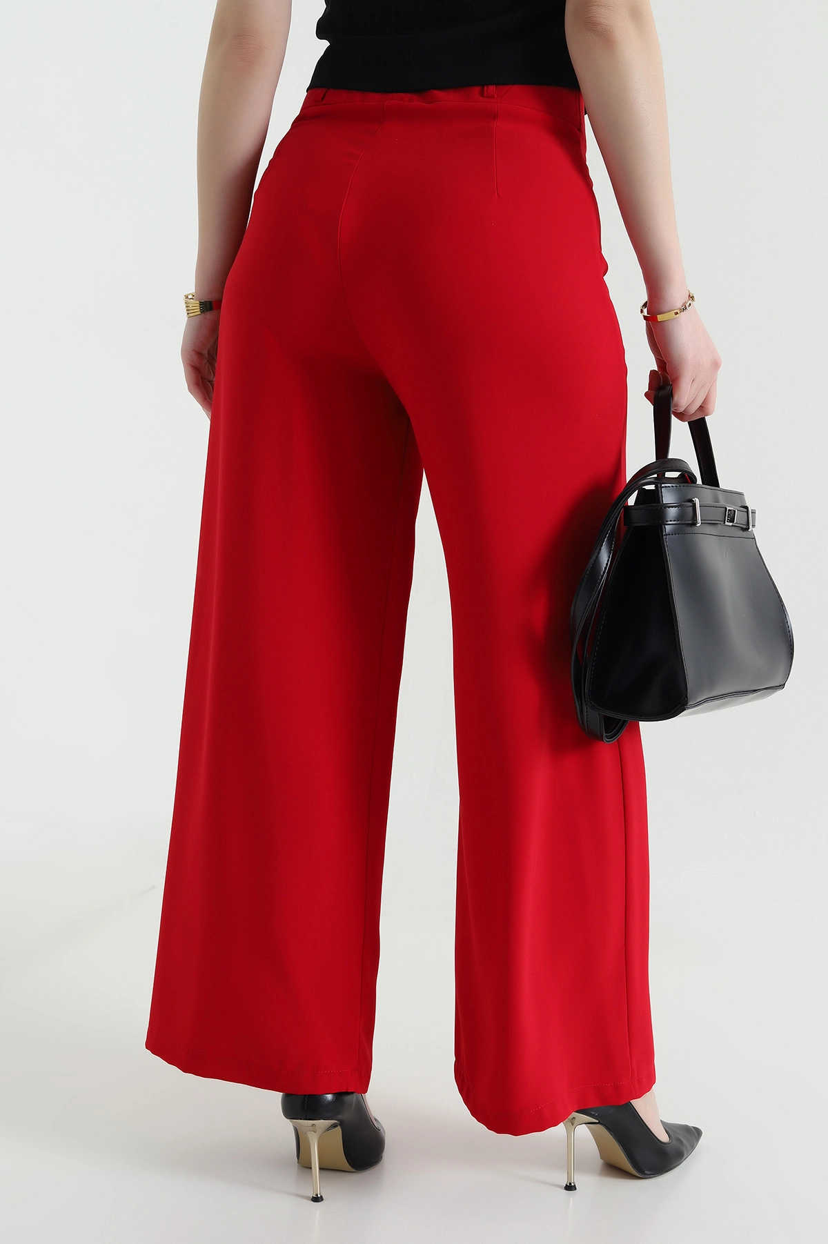 Kırmızı Fermuarlı Tencel Crep Kadın Pantolon 440764