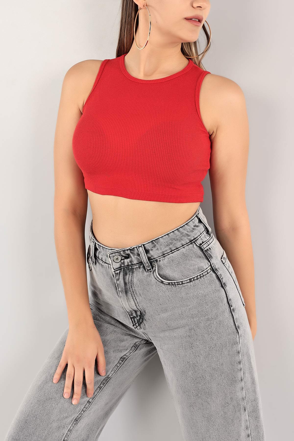 Kırmızı Fitilli Crop Bayan Atlet 114072