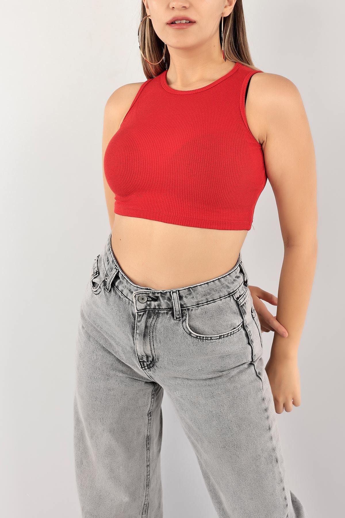 Kırmızı Fitilli Crop Bayan Atlet 114072