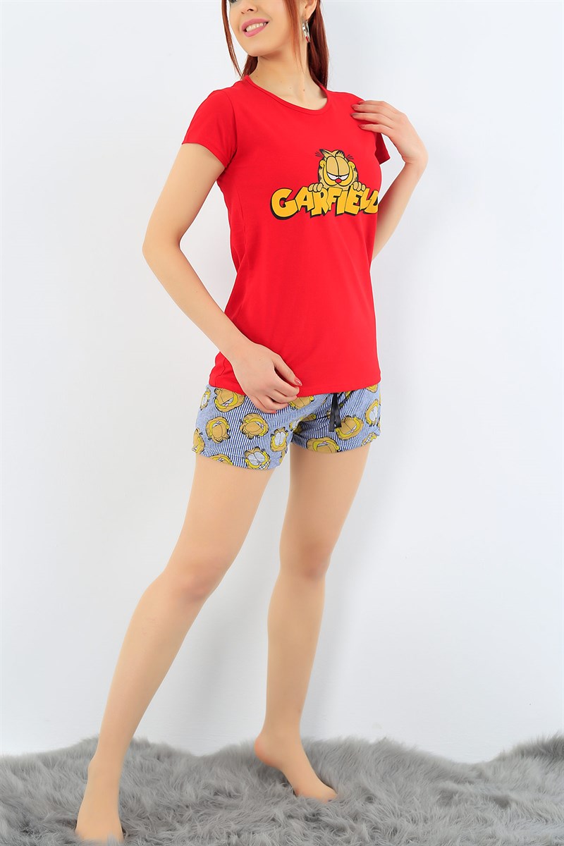 Kırmızı Garfield Baskılı Bayan Pijama Takımı 31309