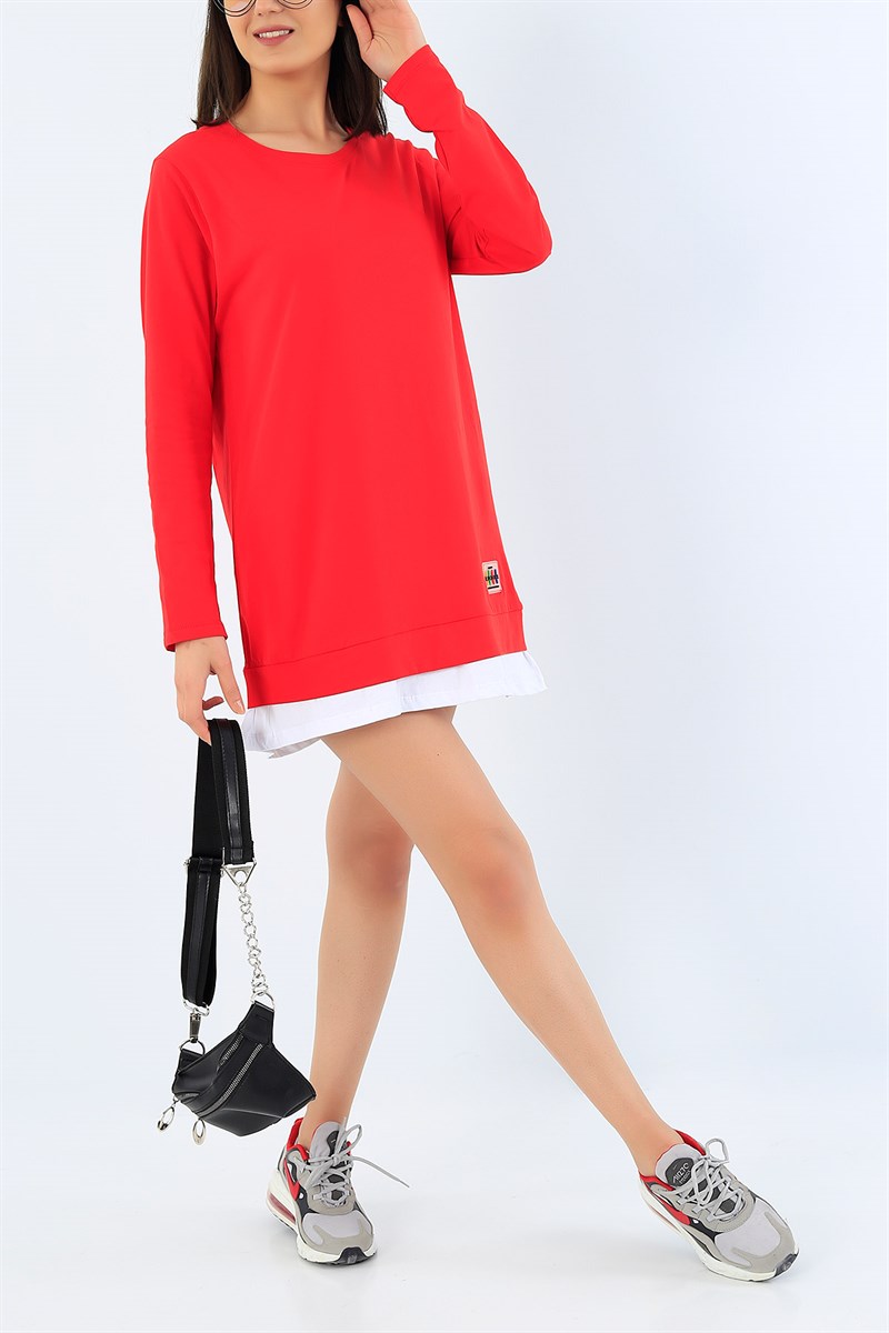 Kırmızı Garnili Bisiklet Yaka Tunik 33996