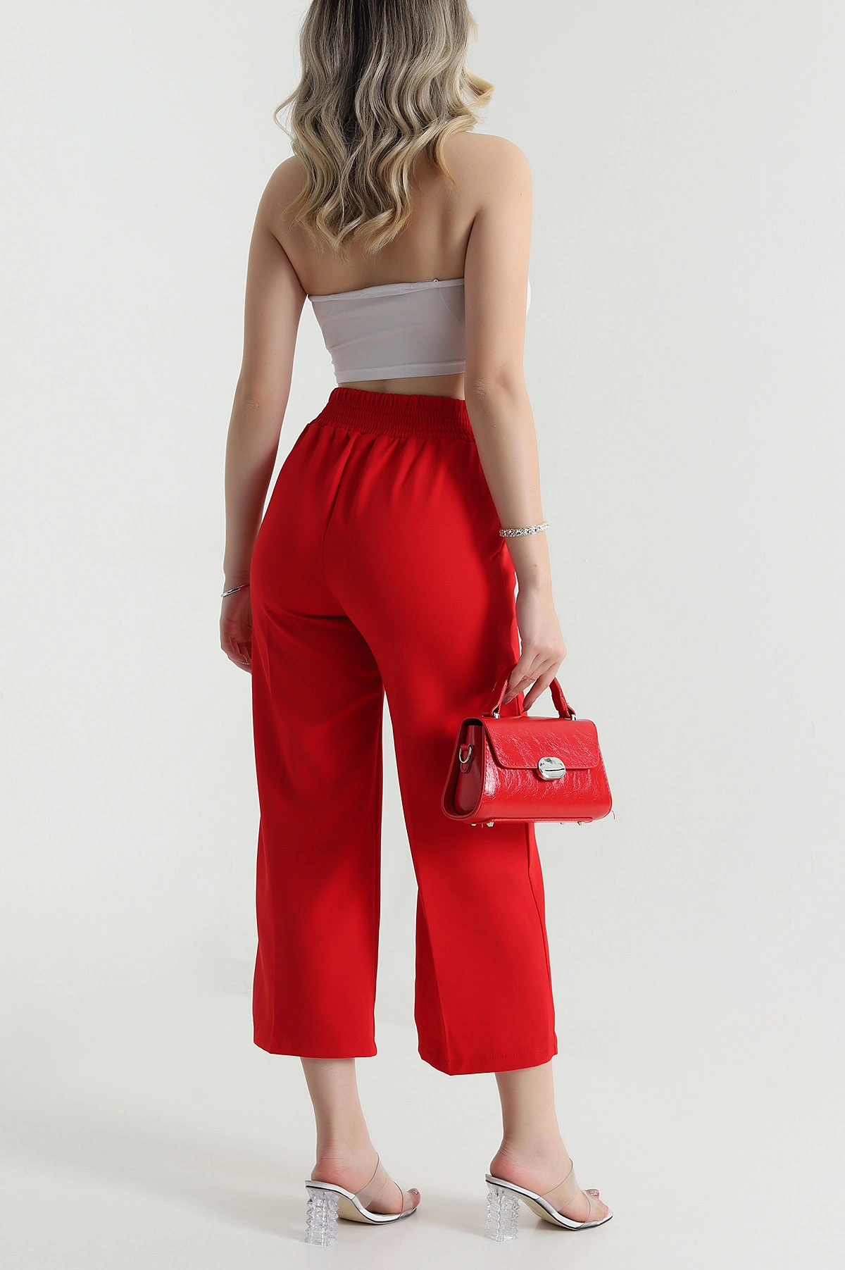 Kırmızı Gipeli Cepli Dabıl Kadın Pantolon 478830