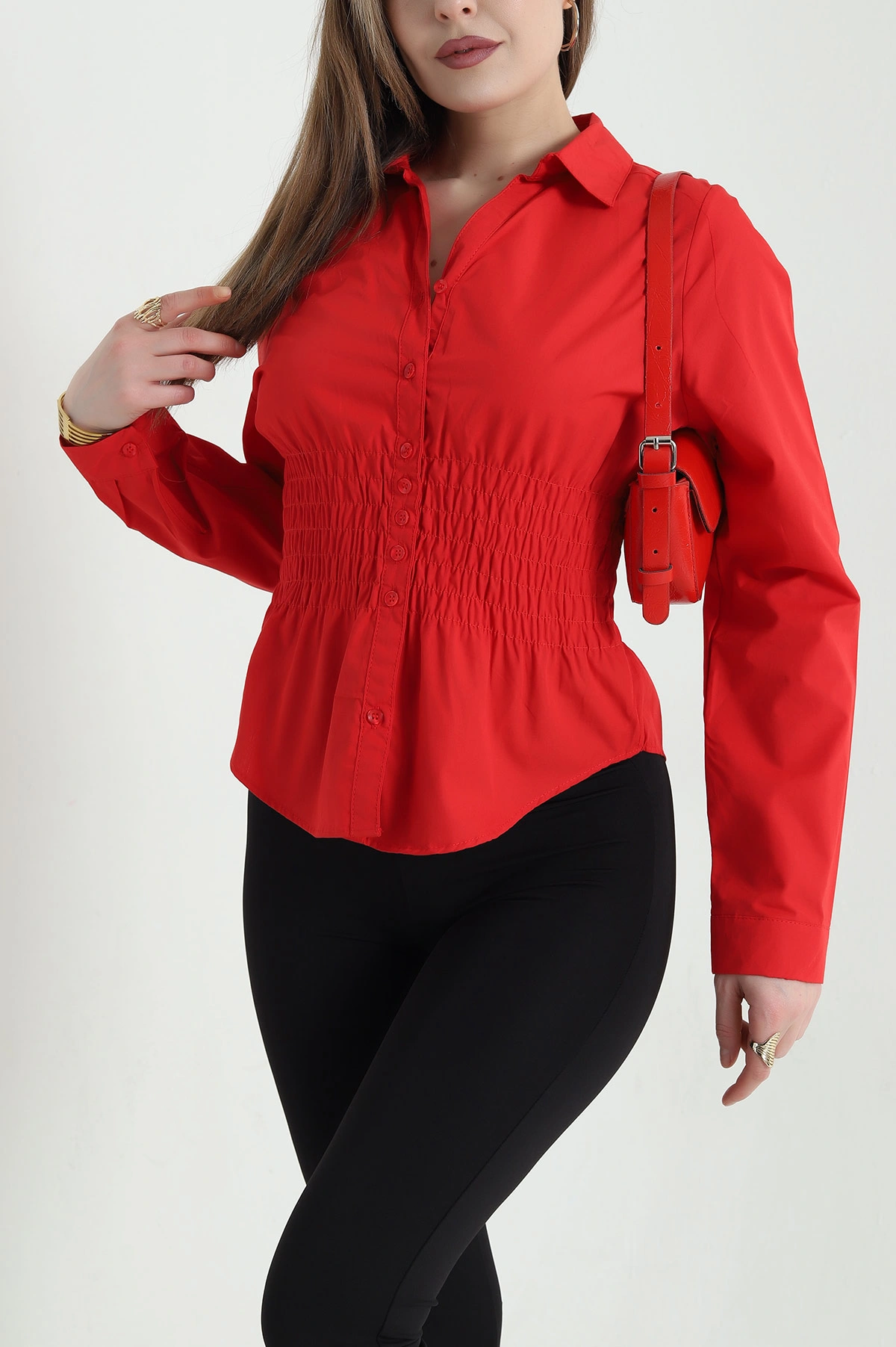Kırmızı Gipeli Poplin Kadın Bluz 448206