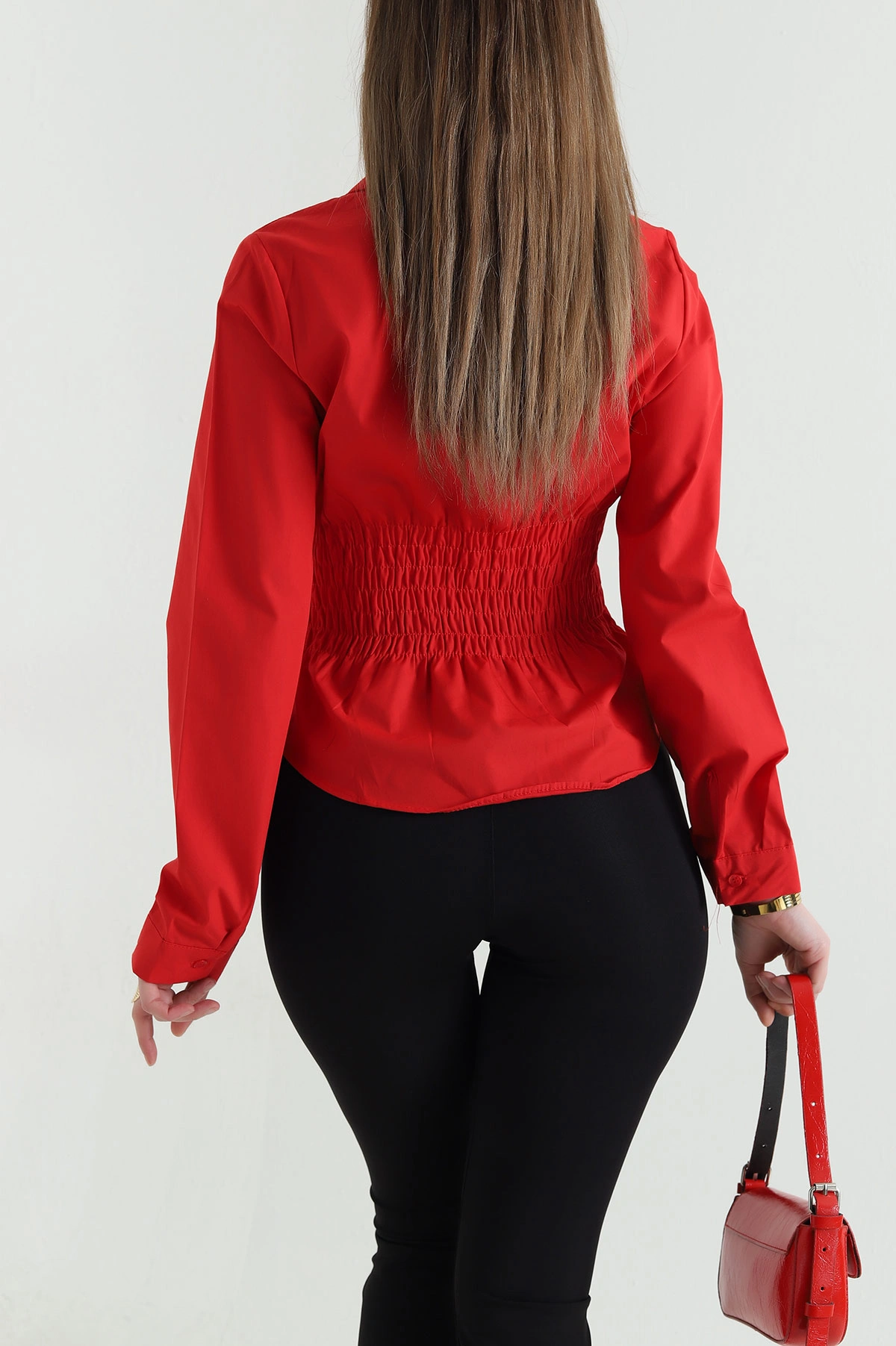 Kırmızı Gipeli Poplin Kadın Bluz 448206