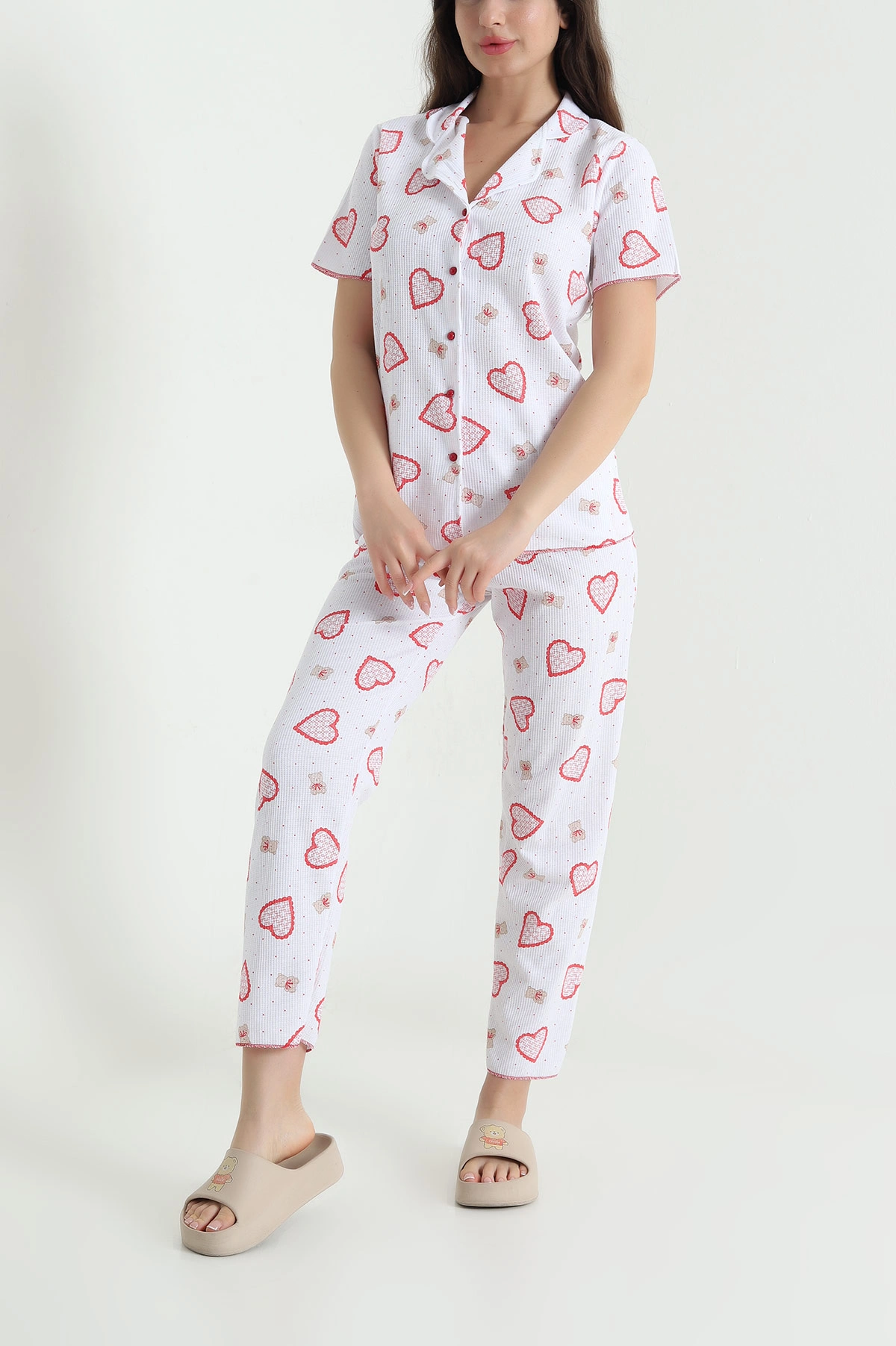 Kırmızı Gofre Kadın Pijama Takımı 457063