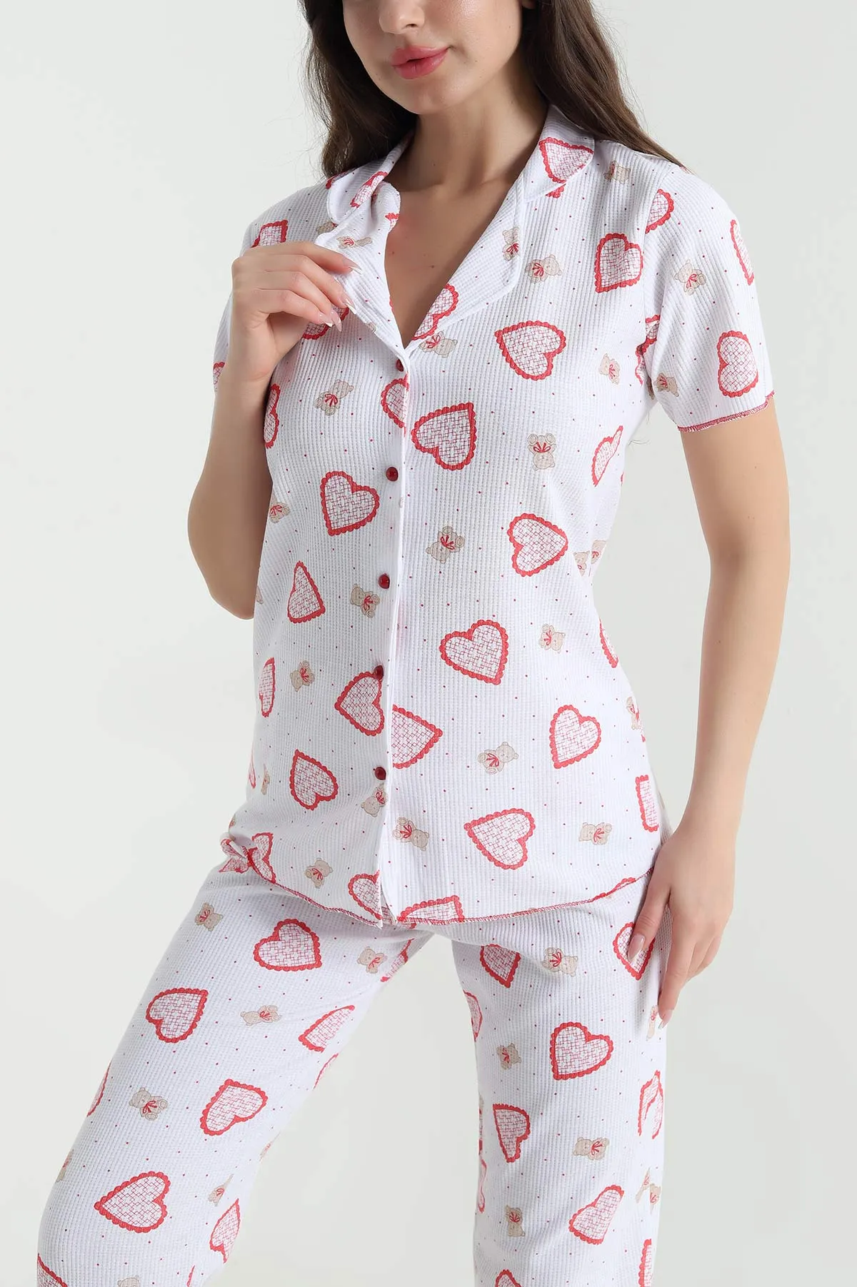 Kırmızı Gofre Kadın Pijama Takımı 457063