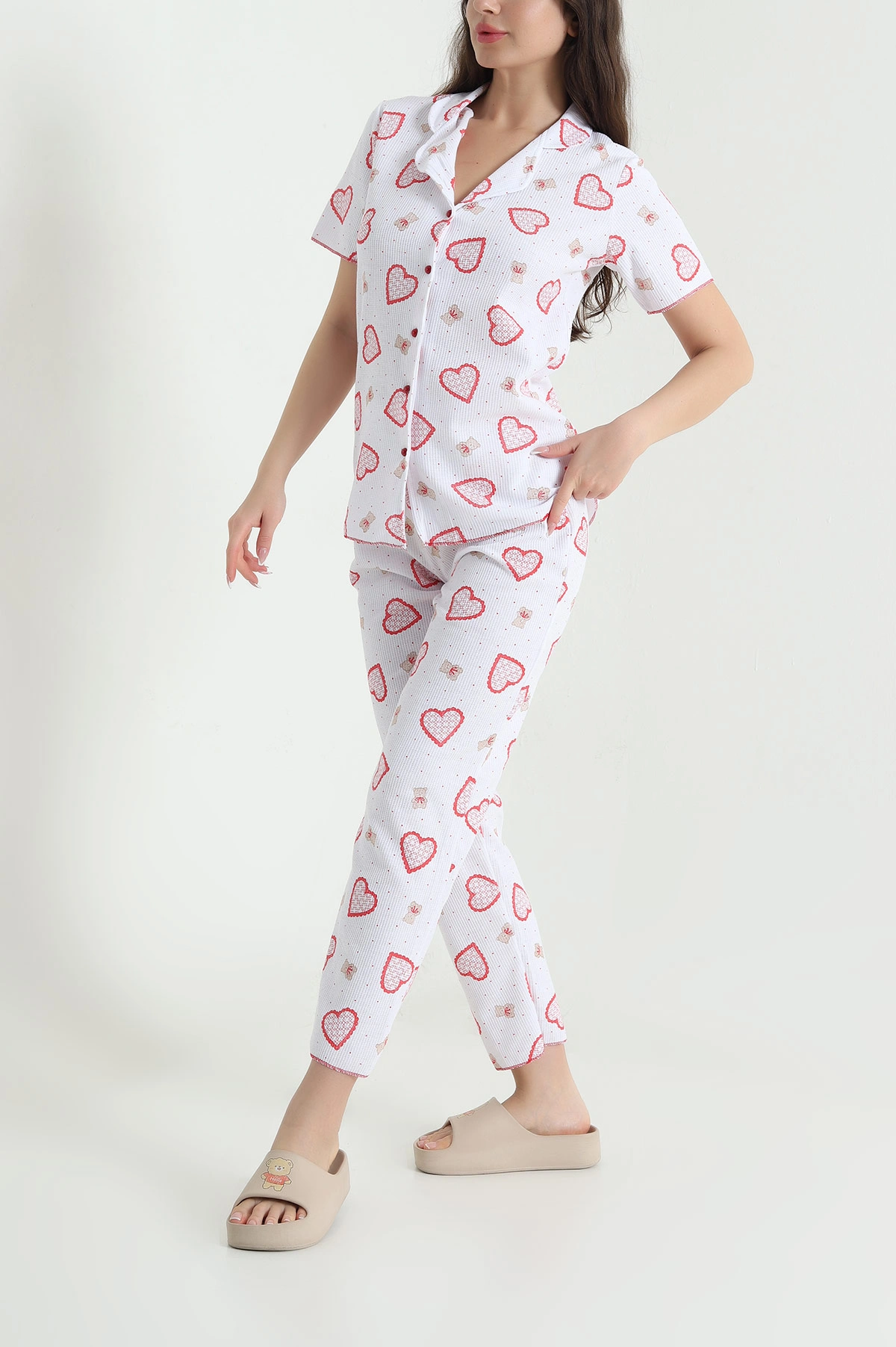 Kırmızı Gofre Kadın Pijama Takımı 457063