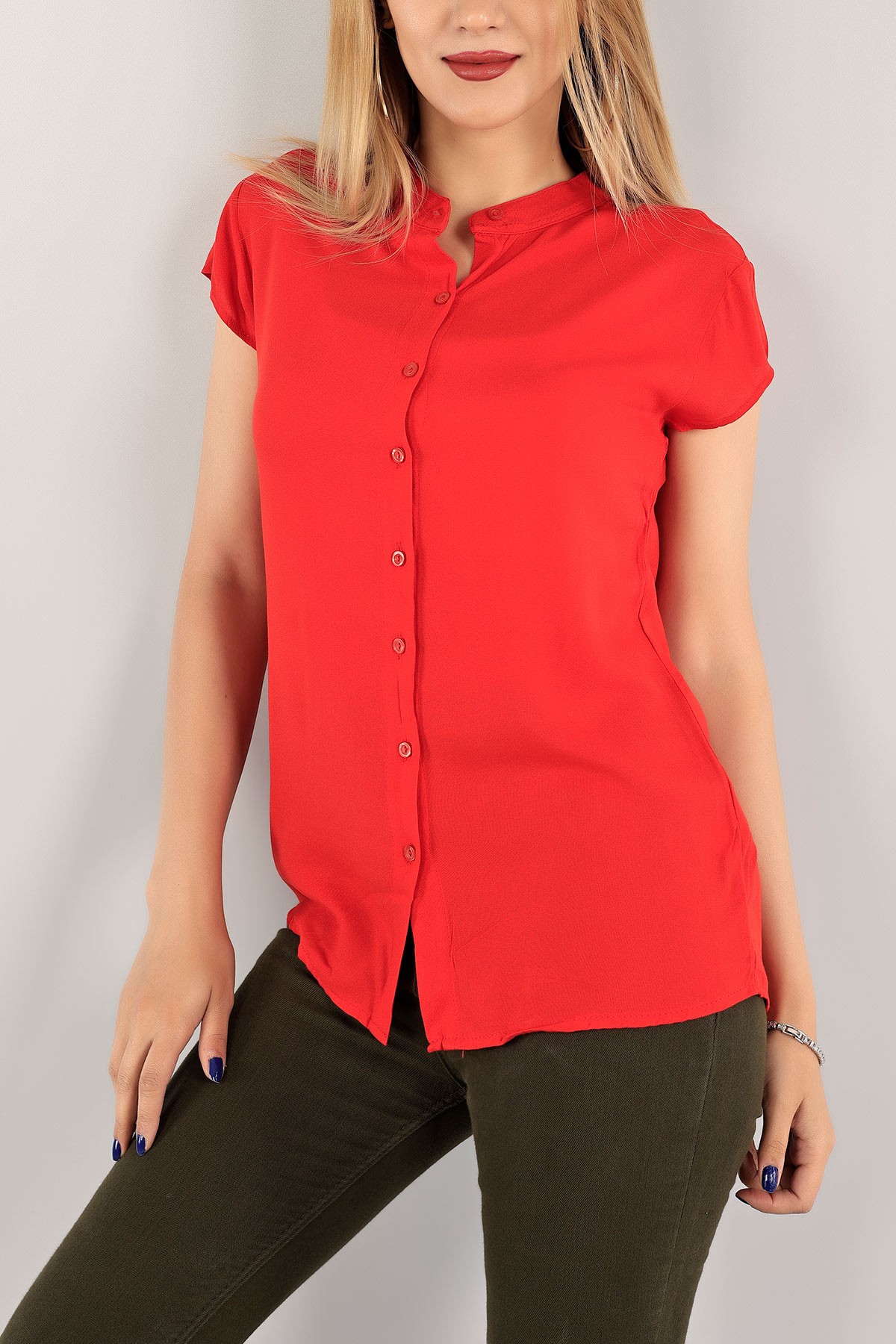 Kırmızı Hakim Yaka Dokuma Bayan Gömlek 117565