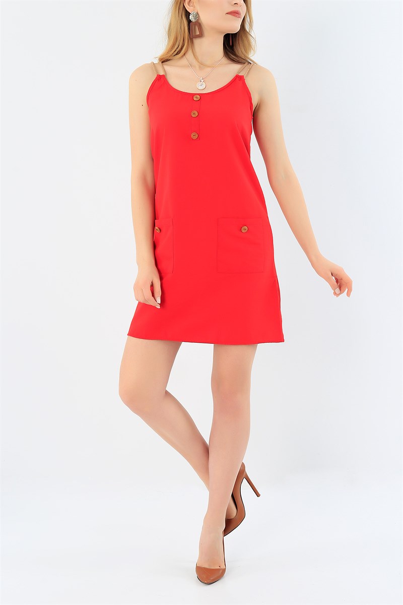 Kırmızı Hasır Askılı Elbise 29404B