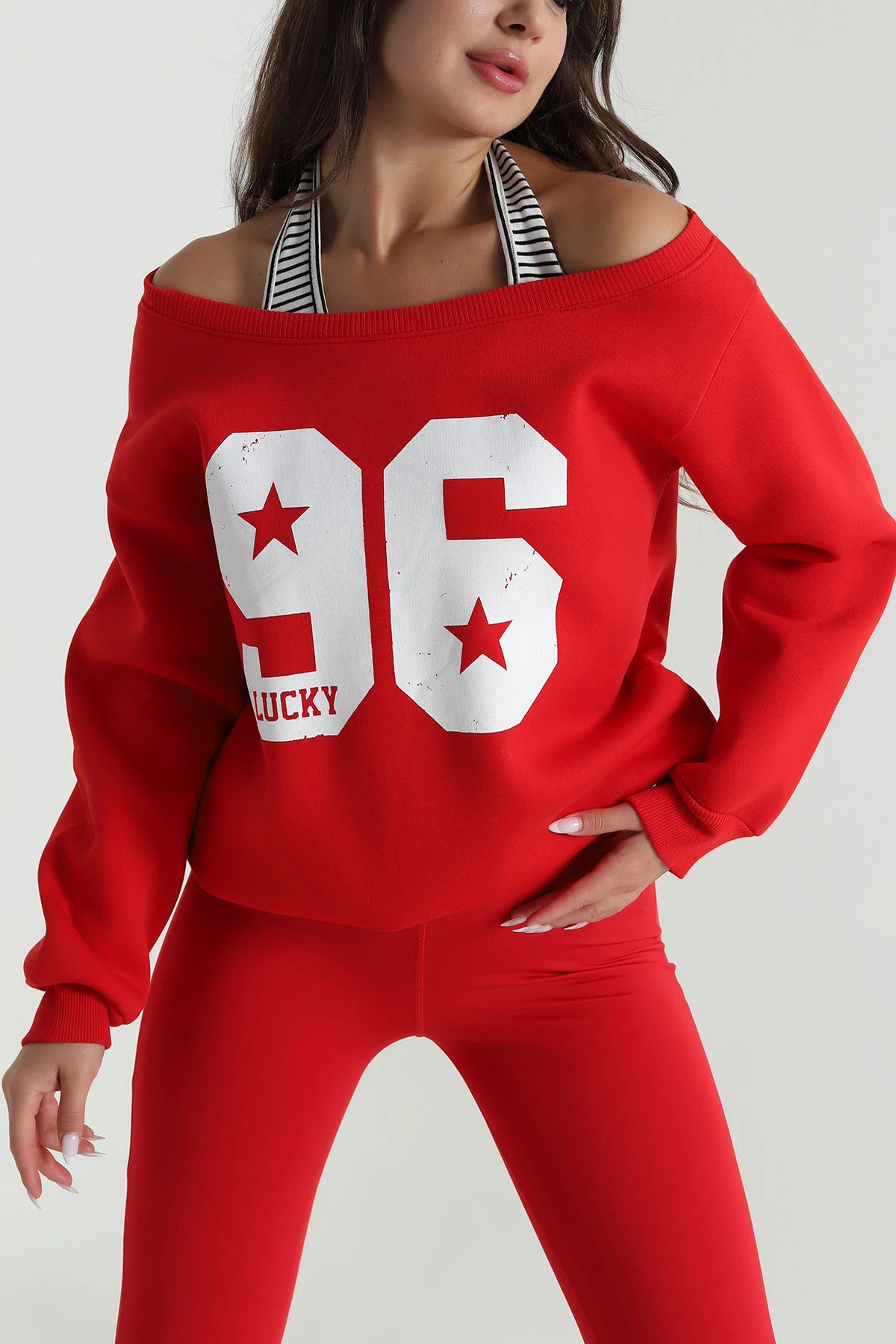 Kırmızı İç Atletli Şardonlu Kadın Sweat 489135