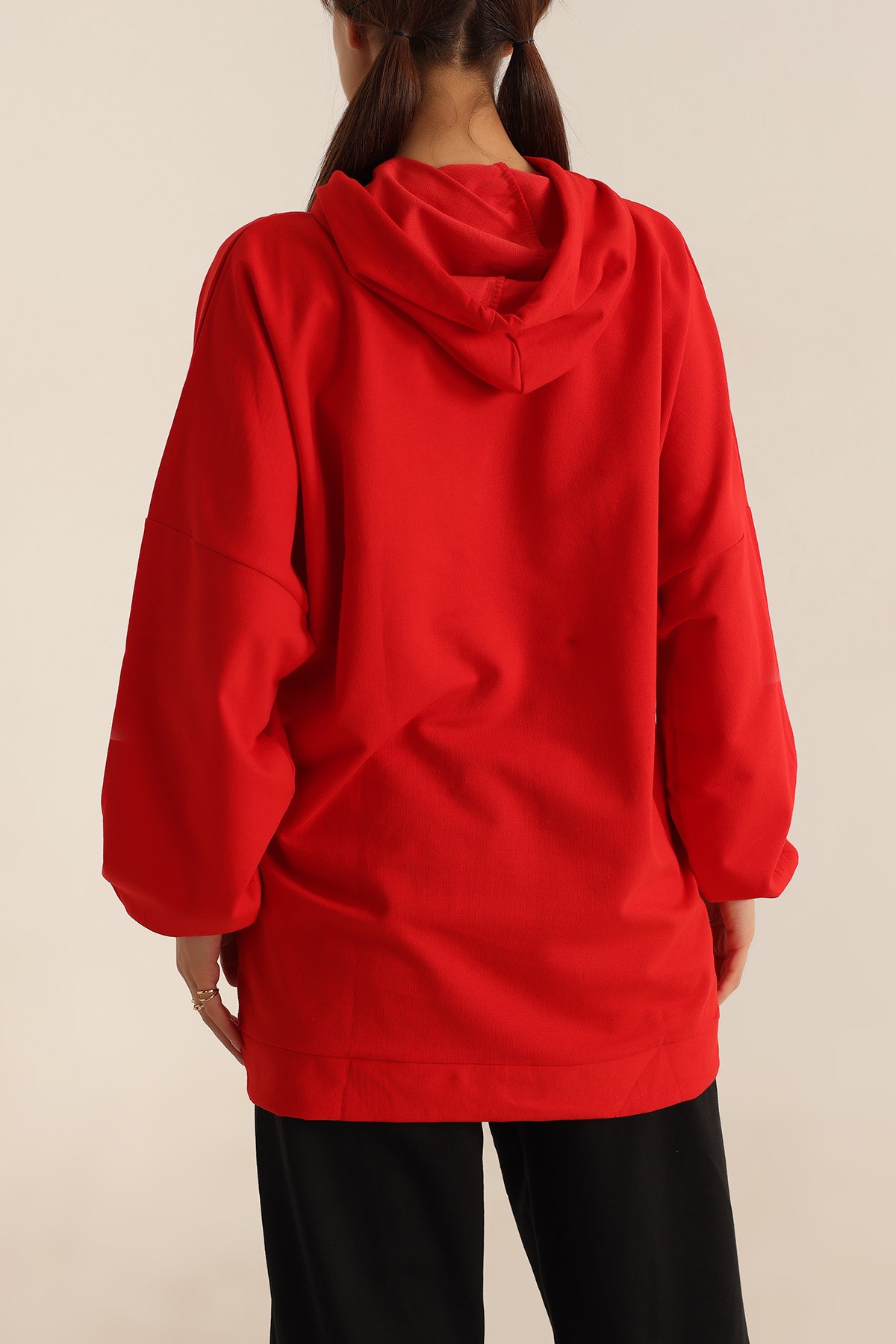 Kırmızı İki İp Kapşonlu Sweat Tunik 198417
