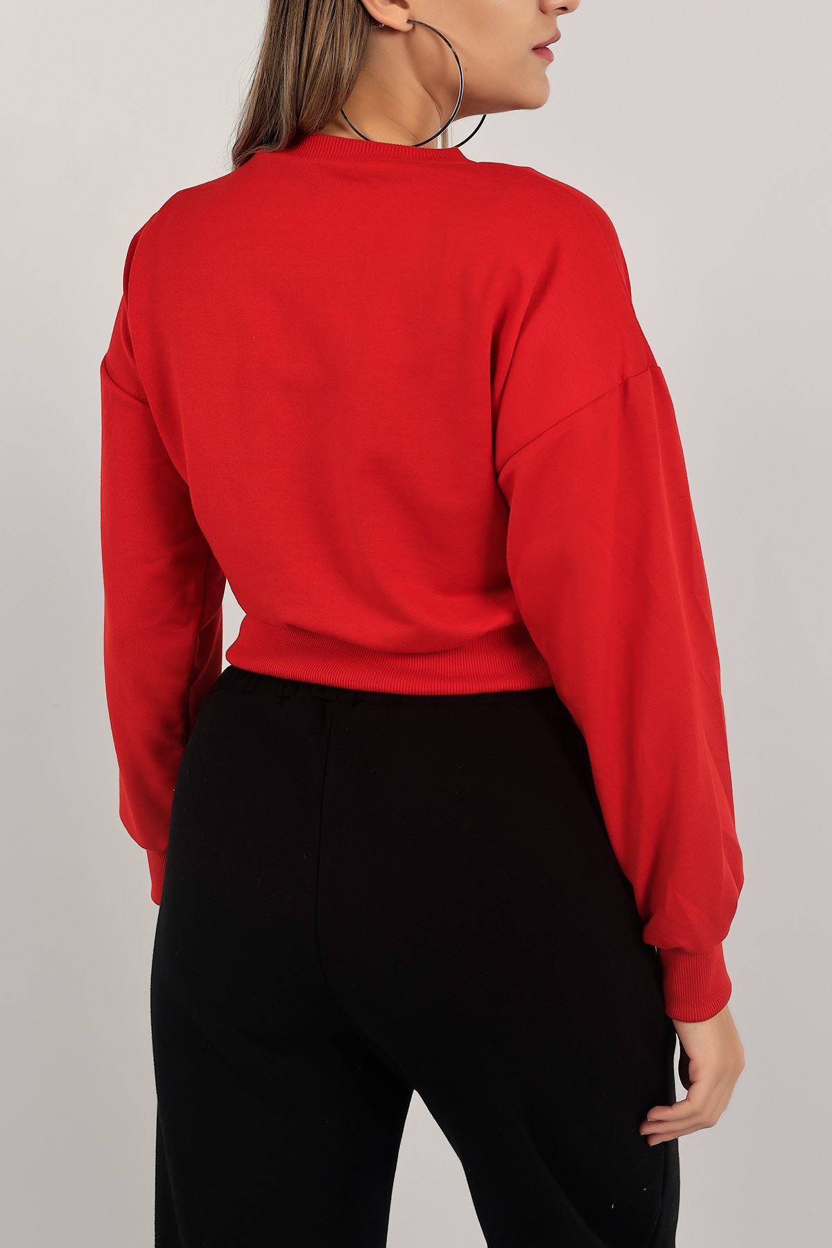 Kırmızı İki İp Nakışlı Sweat 138830