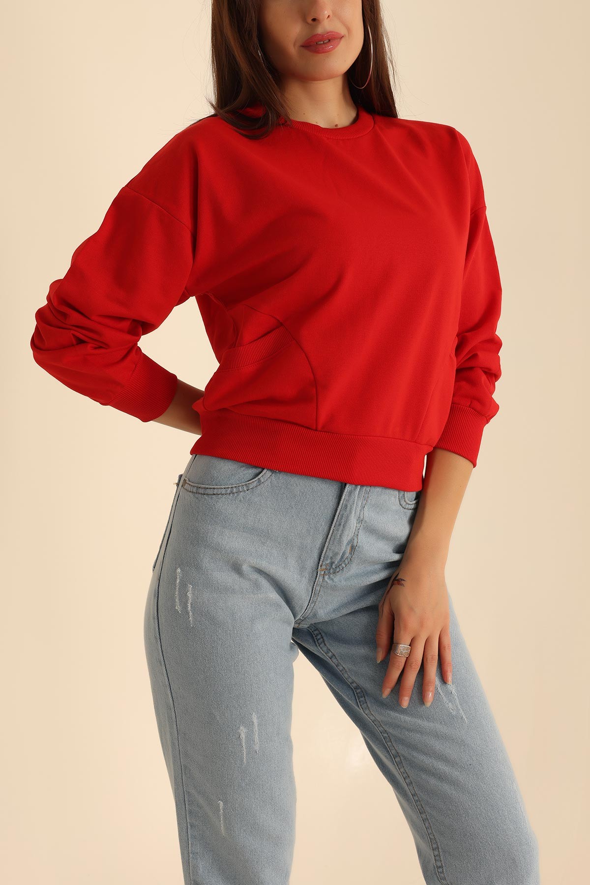 Kırmızı İki İp Oversize Sweat 199712