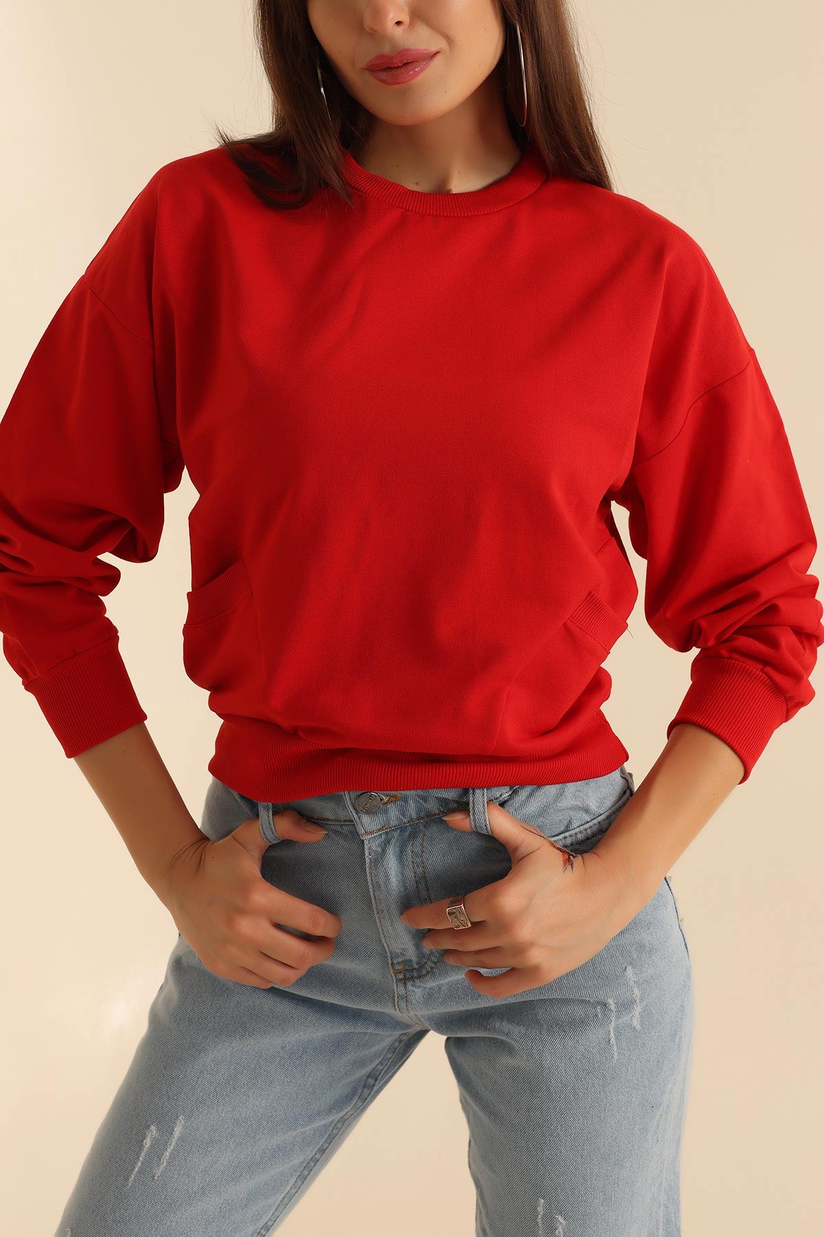 Kırmızı İki İp Oversize Sweat 199712