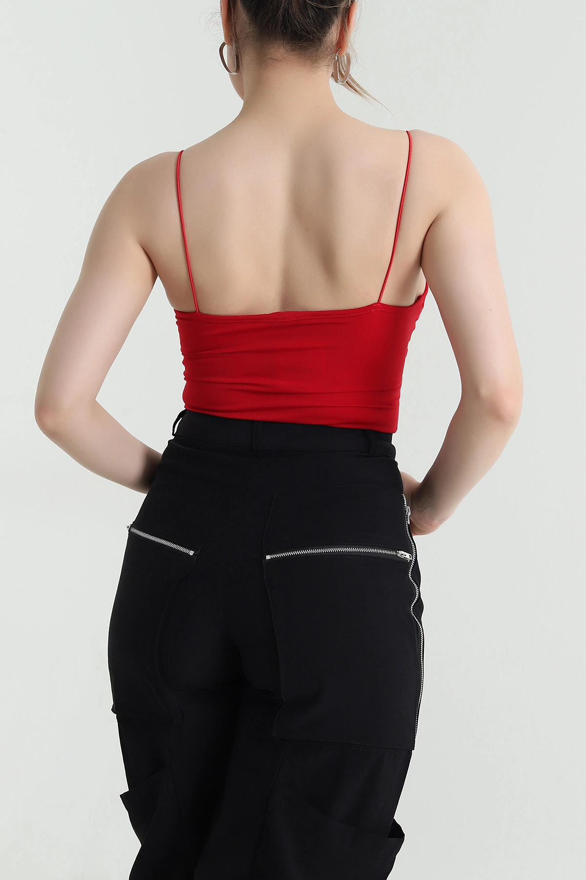 Kırmızı İp Askılı Kadın Sandy Zıbın Bluz 459286