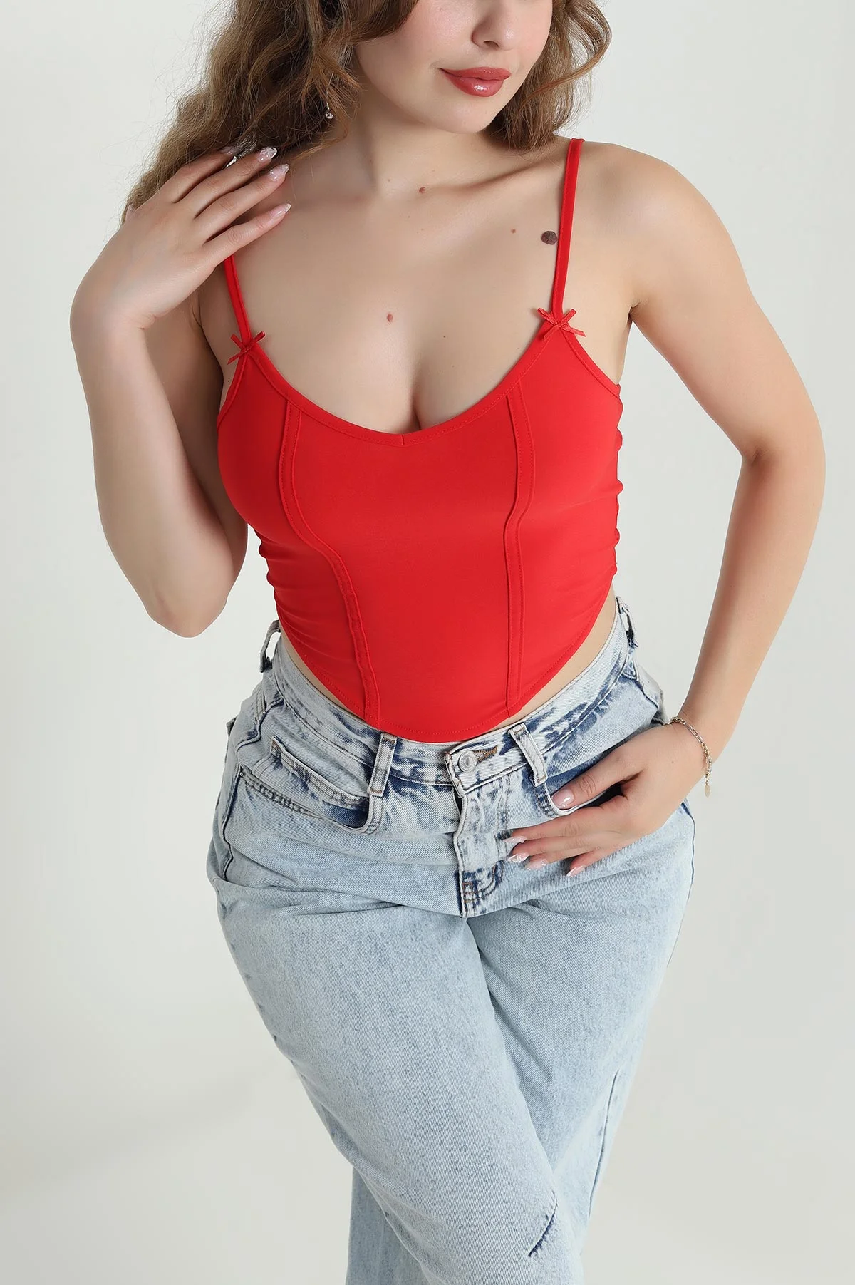 Kırmızı İp Askılı Sandy Kadın Bluz 479918
